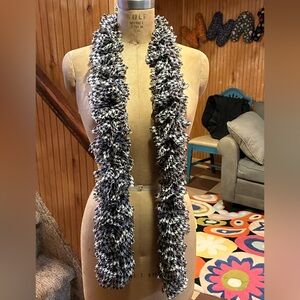 Fluffy Houndstooth Black and White Fabric Scarf